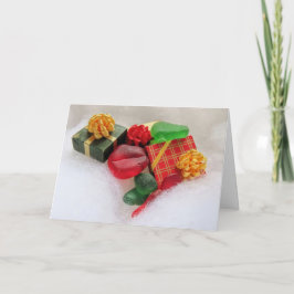 Tarjeta Regalos de Navidad y vidrio de mar