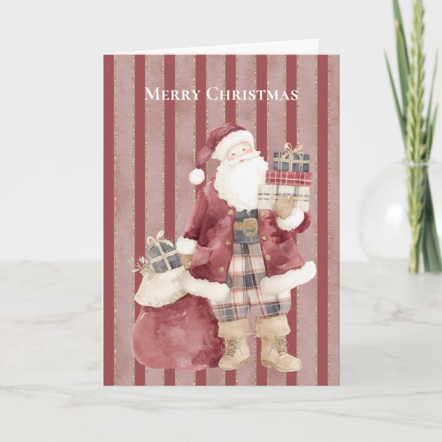 Tarjeta Regalos de Santa Rayas Rojas Navidad (Anverso)
