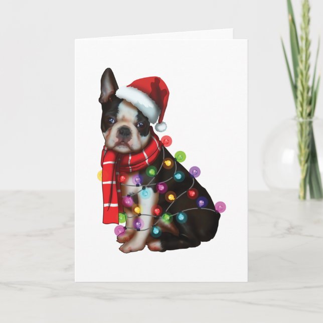 Tarjeta Regalos divertidos de Navidad para perros Boston T (Anverso)