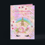 Tarjeta Regalos UNICORN de GRANDDAUGHTER Oro Rosa Girly<br><div class="desc">¡A las nietas más grandes del mundo les encantará este regalo con temática de unicornio que puede ser personalizado! Moderno y moderno este regalo decorativo de conservas de oro y rosa con temática de unicornio personalizado se puede regalar a los abuelos, la abuela o el abuelo. EDITAR el texto y...</div>