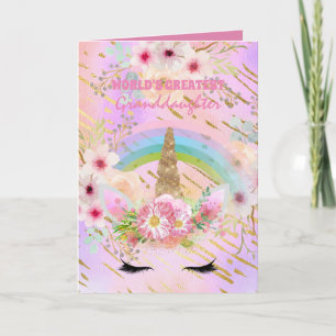 Tarjeta Regalos UNICORN de GRANDDAUGHTER Oro Rosa Girly