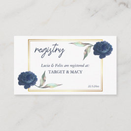 Tarjeta registrada de Boda floral Navy Blue GoldFr