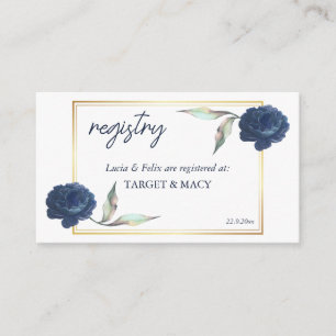 Tarjeta registrada de Boda floral Navy Blue GoldFr