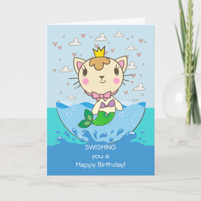 Tarjeta Regocijándote una fiera feliz cumpleaños Merkitten (Anverso)