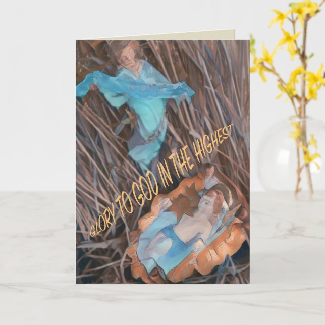 Tarjeta Regocíjate Salvador ha nacido con ángel y niño Jes (flor amarilla)