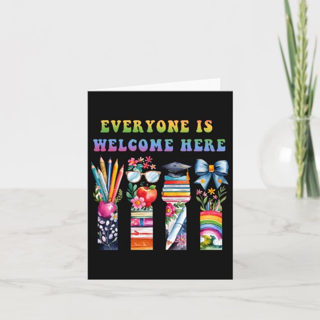 Tarjeta Regreso a Clases Todos Son Bienvenidos Aquí Para E (Anverso)