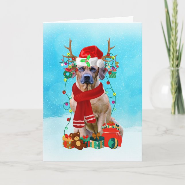 Tarjeta Regreso ruso en la nieve con regalos de Navidades (Anverso)
