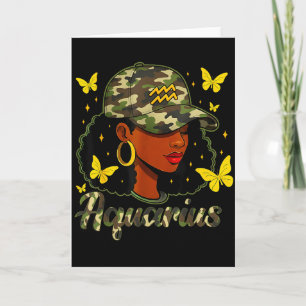 Tarjeta Reina de Acuario Mujer Negra Gorro Camuflaje Cumpl