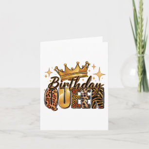 Tarjeta Reina de Cumpleaños con Corona Dorada Leopardo