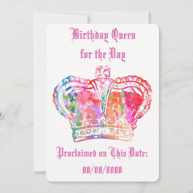 Tarjeta Reina de cumpleaños por día (Anverso)