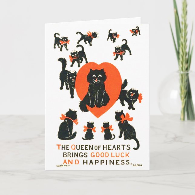 Tarjeta Reina de los corazones, Louis Wain (Anverso)
