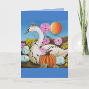 Tarjeta Reina de Otoño Cisne y Flores Arte