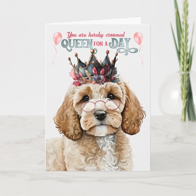Tarjeta Reina de perro Cockapoo por un cumpleaños gracioso (Anverso)