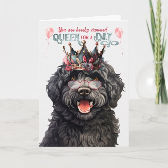 Tarjeta Reina de perro de Barbet por un día divertido cump (Anverso)