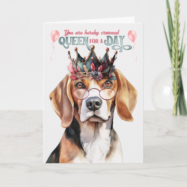 Tarjeta Reina de perro de Beagle por un día de cumpleaños  (Anverso)