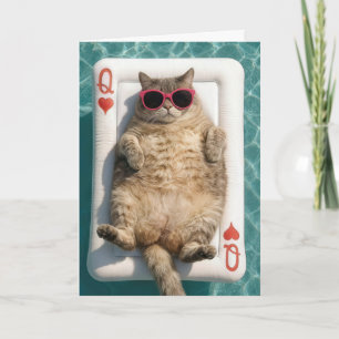 Tarjeta Reina del aniversario de corazones gato