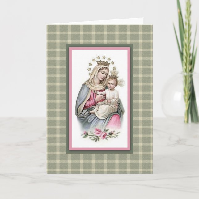 Tarjeta Reina del Cielo Bendita Virgen María Bebé Jesús (Anverso)