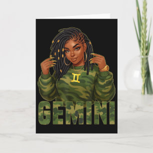 Tarjeta Reina Géminis Locd Mujer Negra Camo Signo Zodiacal
