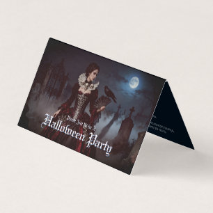 Tarjeta Reina gótica en cementerio iluminado por luna