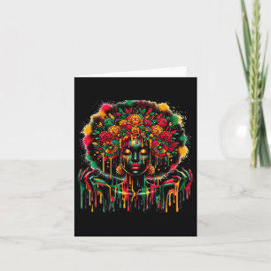 Tarjeta Reina negra Afro Melanin arte colorido goteo jun
