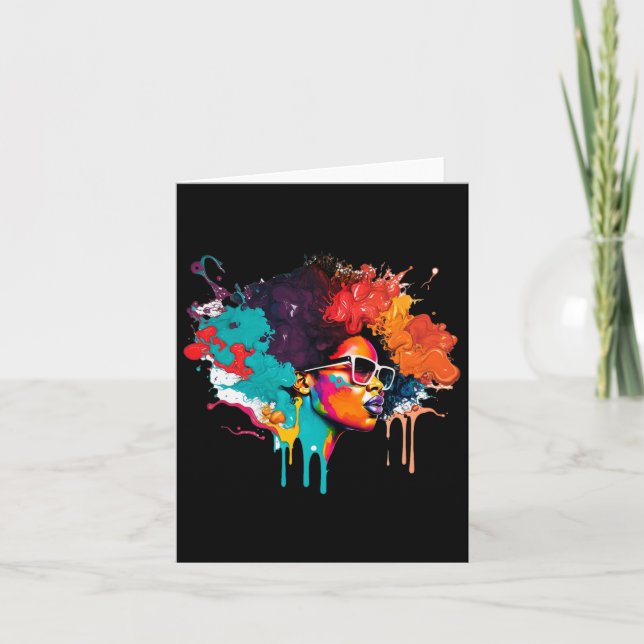 Tarjeta Reina negra afro melanina goteando arte por los es (Anverso)