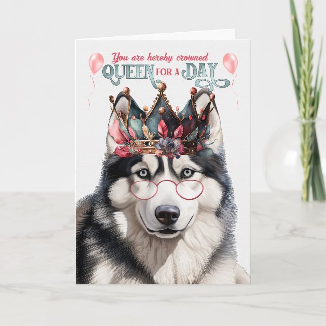 Tarjeta Reina siberiana de perro Husky por día cumpleaños  (Anverso)