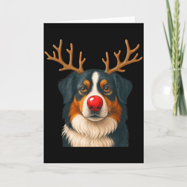Tarjeta Reindeer Australian Shepherd Christmas Aussie Dog  (Anverso)