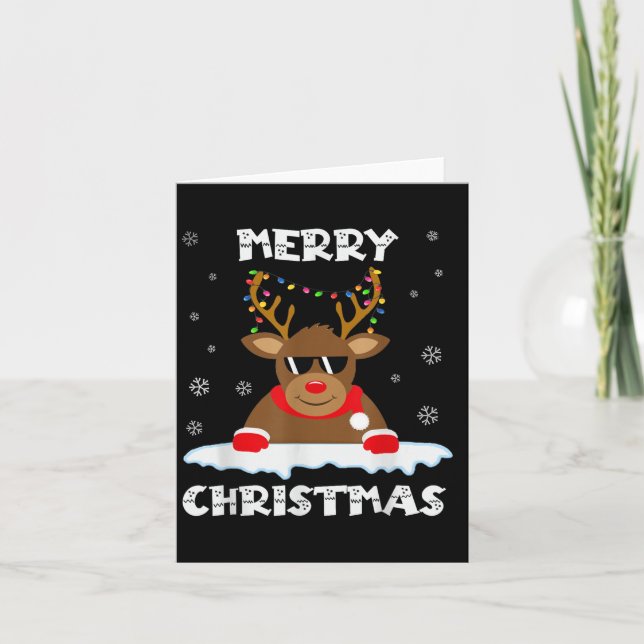 Tarjeta Reindeer Christmas Lights Santa Deer Rudolph Merry (Anverso)