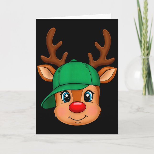 Tarjeta Reindeer Merry Christmas Hat Men Boy Kids  (Anverso)