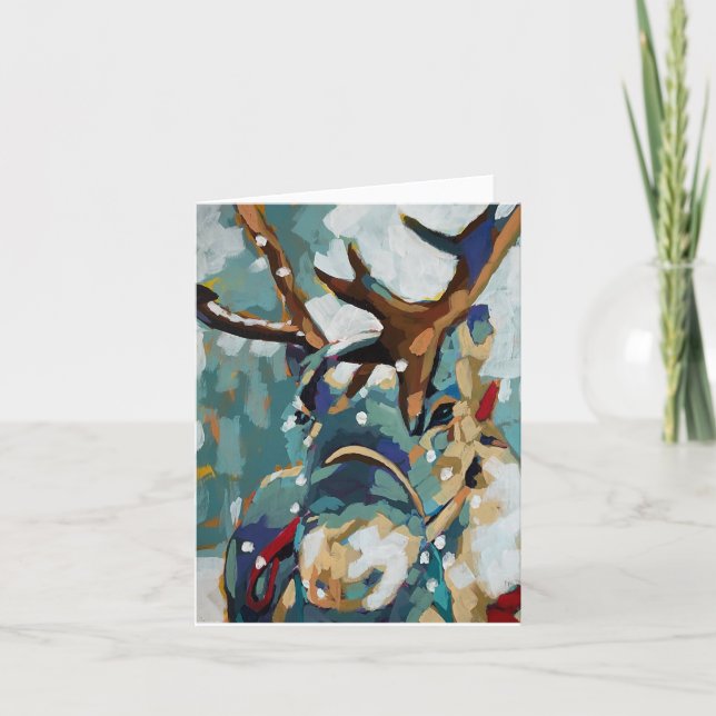 Tarjeta Reindeer Original Painting Holiday Card (Anverso)