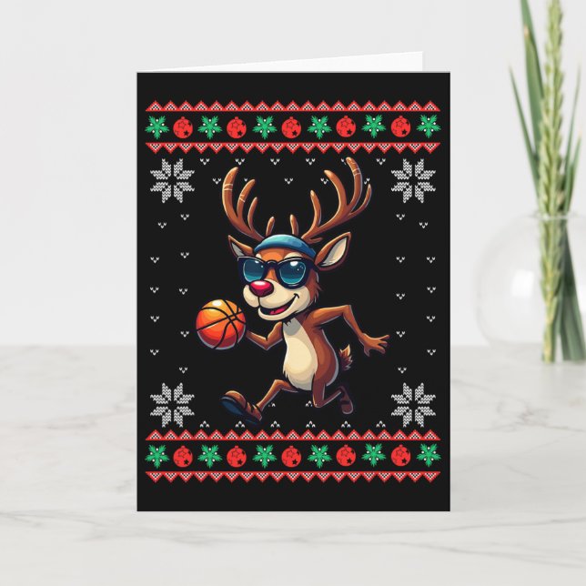 Tarjeta Reindeer Playing Sketll Ugly Christmas Xmas Kids  (Anverso)