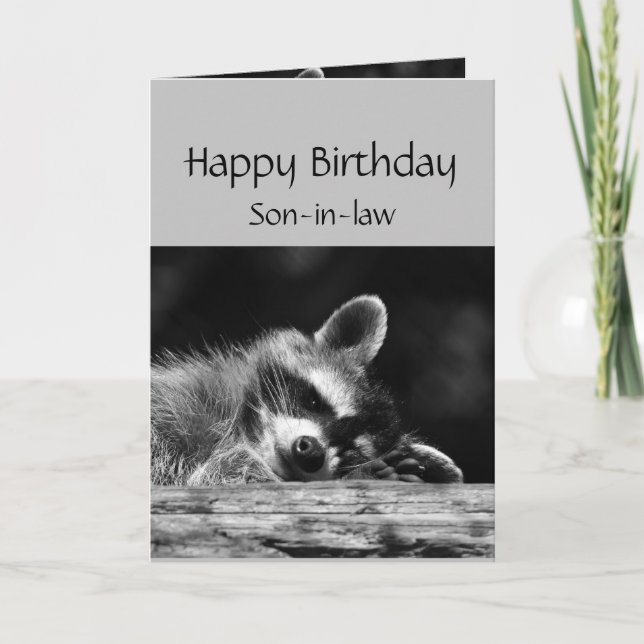 Tarjeta Relájate, es tu yerno de Raccoon de cumpleaños (Anverso)