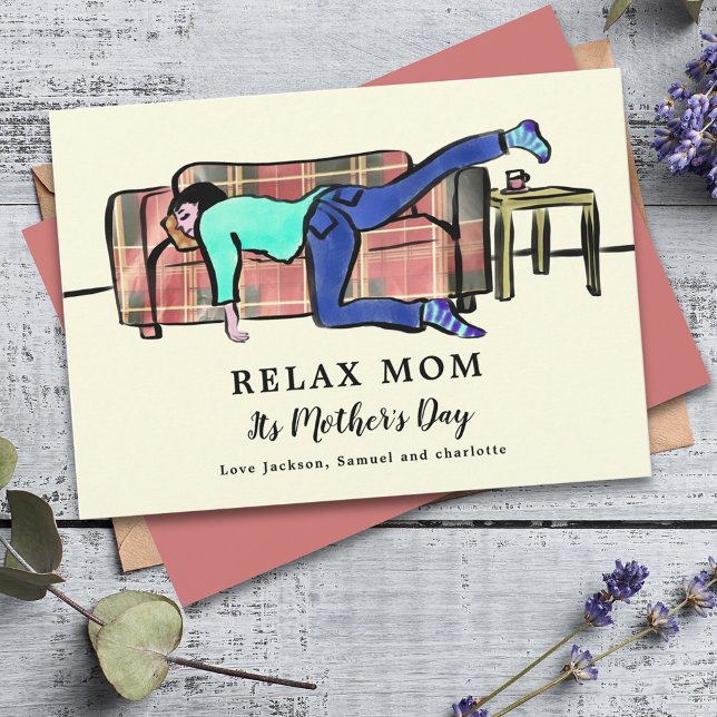 Tarjeta Relax Mom Funny Quote Personalizado (Relax mom its Mother’s Day funny greetings card unique collage illustration )