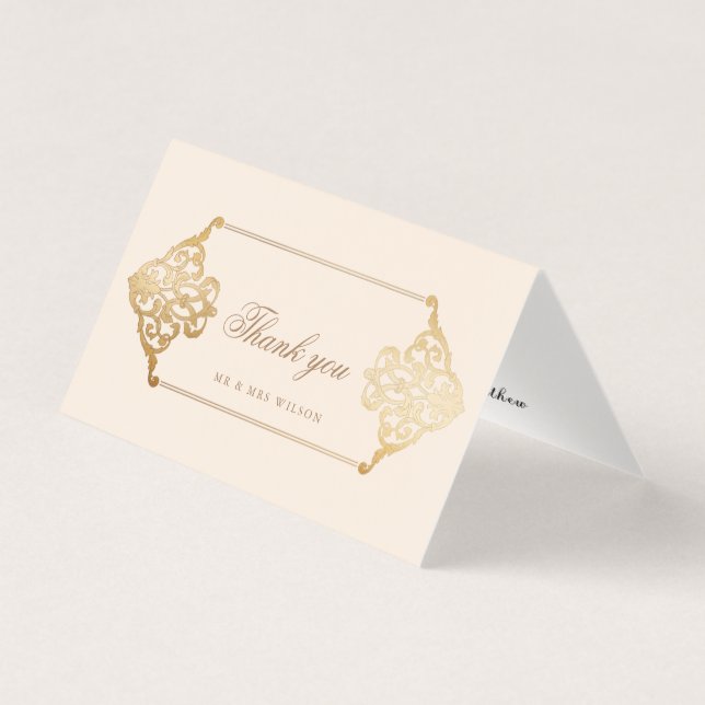 Tarjeta Relieve metalizado de oro falso de adorno de época (Anverso)