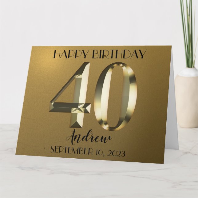 Tarjeta Relieve metalizado de oro metálico 40 cumpleaños (Anverso)