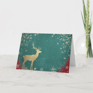 Tarjeta Relieve metalizado dorado de renos en la nieve ver
