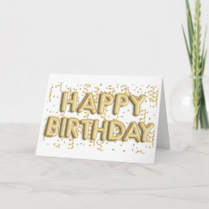 Tarjeta Relieve metalizado dorado Globos Feliz cumpleaños