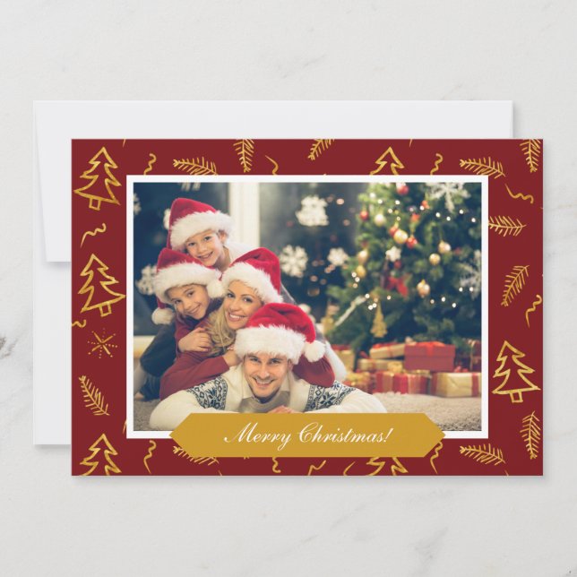 Tarjeta Relieve metalizado dorado patrón de árbol de Navid (Anverso)