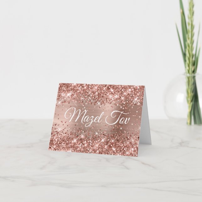 Tarjeta Relieve metalizado dorado Rosa Purpurinoso Mazel T (Anverso)
