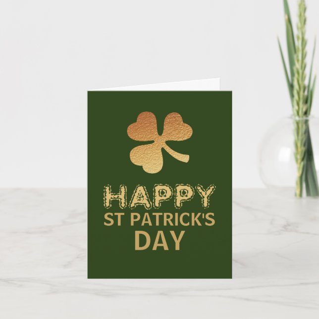 Tarjeta Relieve metalizado dorado Shamrock, Día de San Pat (Anverso)