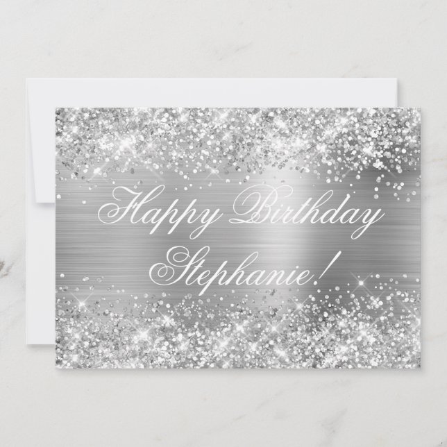 Tarjeta Relieve metalizado plateado Purpurinoso Fancy Happ (Anverso)