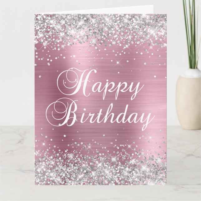 Tarjeta Relieve metalizado rosado ligero Purpurina Platead (Anverso)