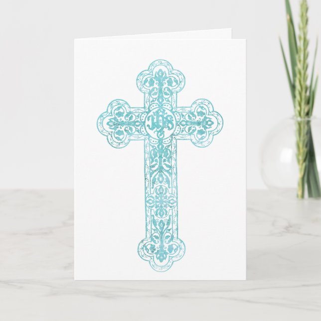 Tarjeta Religión cristiana católica verde azulada (Anverso)