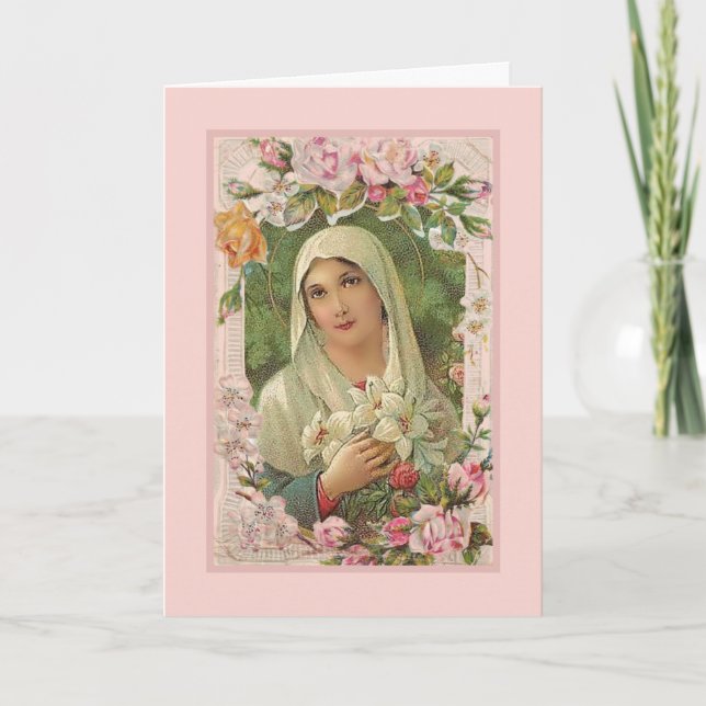Tarjeta religiosa bendita Virgen María Floral Vint (Anverso)