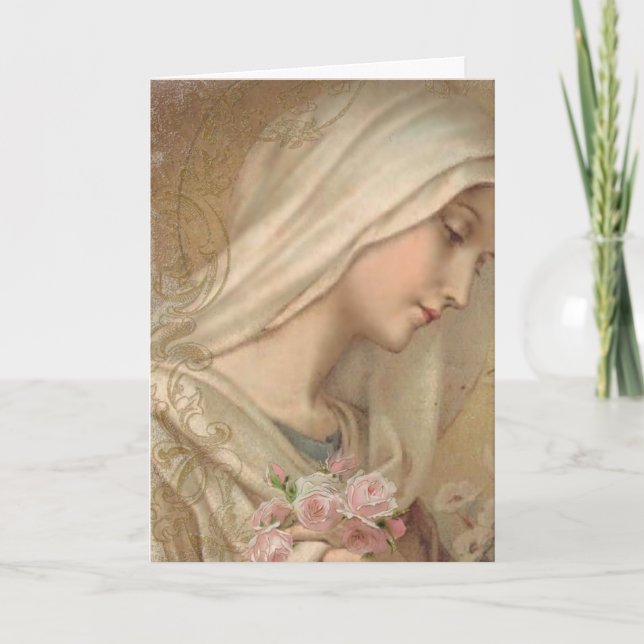 Tarjeta religiosa bendita Virgen María Floral Vint (Anverso)