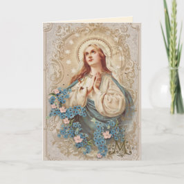 Tarjeta religiosa bendita Virgen María Floral Vint