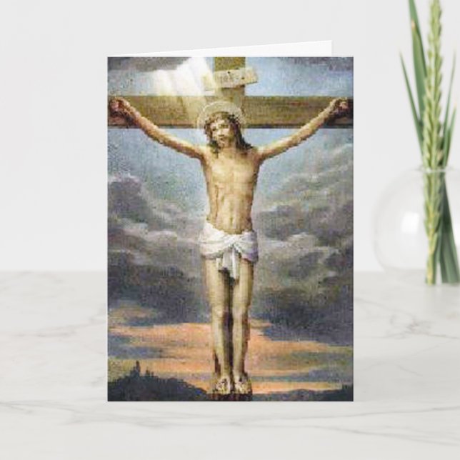 Tarjeta religiosa de crucifixión de Pascua (Anverso)