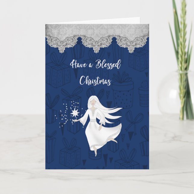 Tarjeta religiosa de navidades con Ángel (Anverso)