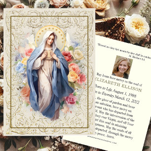 Tarjeta religiosa de oración funeraria Virgin Mary