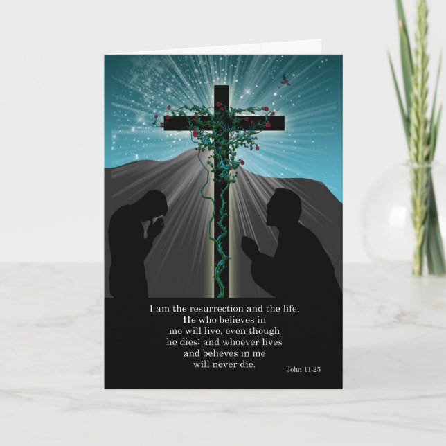 Tarjeta Religiosa De Pascua - Oración Y Cruz (Anverso)
